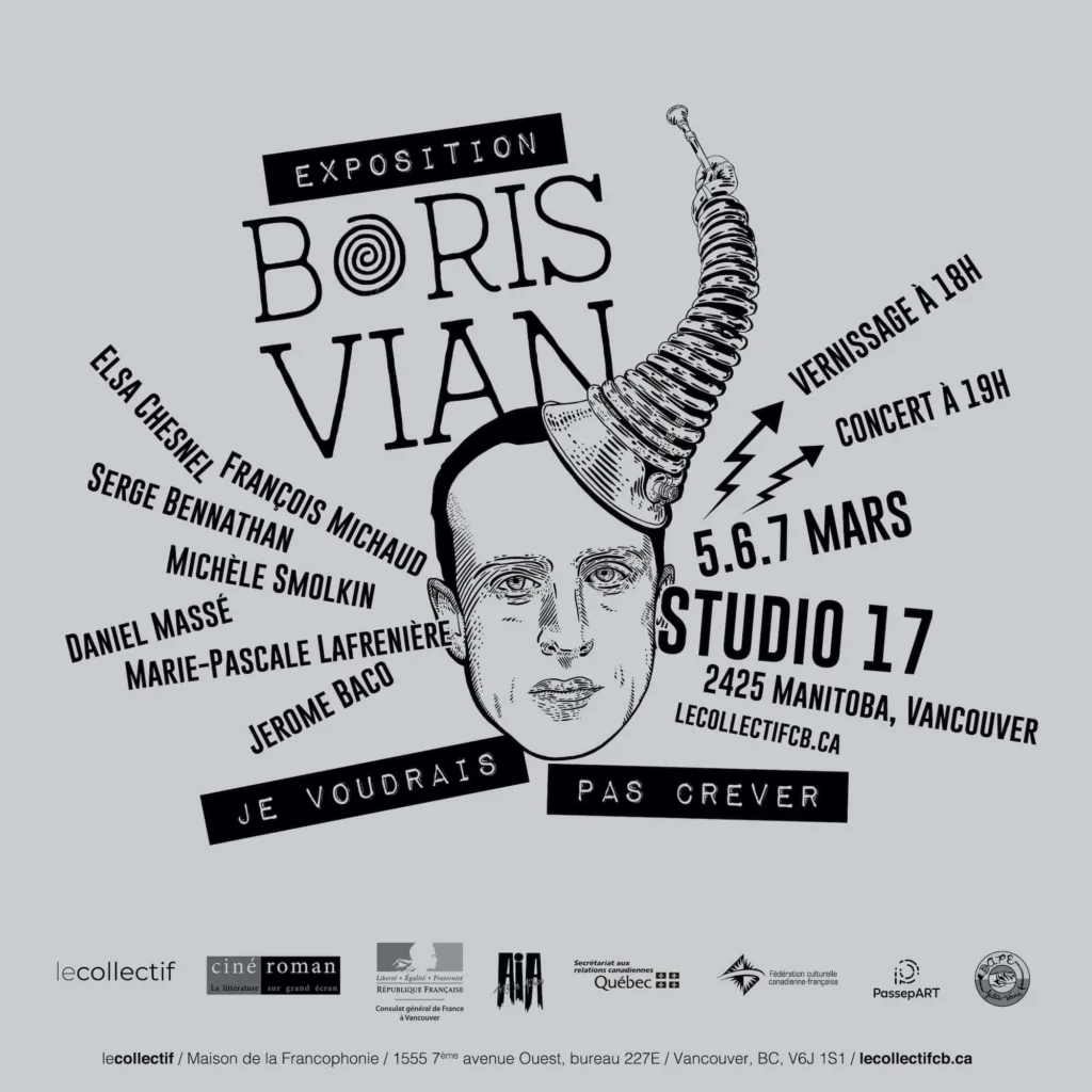 Affiche de l'exposition Je voudrais pas crever - Hommage à Boris Vian, créée par LeCollectif